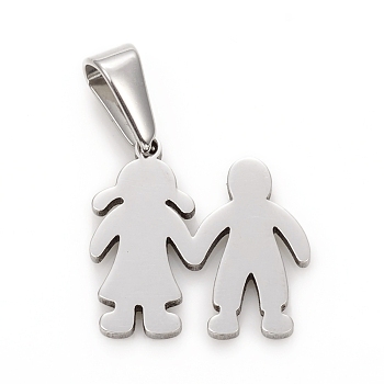 Valentine's Day 304 Stainless Steel Pendants, Lovers, Stainless Steel Color, 16.5x17x1.5mm, Hole: 2.5x5mm