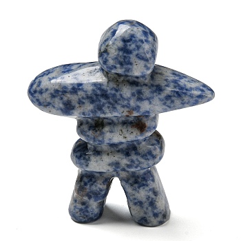 Natural Blue Spot Jasper Carved Healing Human Shape Figurines, Reiki Energy Stone Display Decorations, 65~67x52~55x19~19.5mm