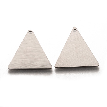 304 Stainless Steel Pendants, Stamping Blank Tag, Laser Cut, Double Side Drawbench Effect, Triangle, Stainless Steel Color, 20x20x1mm, Hole: 1.5mm