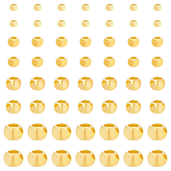 80Pcs 4 Styles Brass Beads, Cube, Real 14K Gold Plated, 2~5x2~5x2~5mm, Hole: 1.2~3.5mm