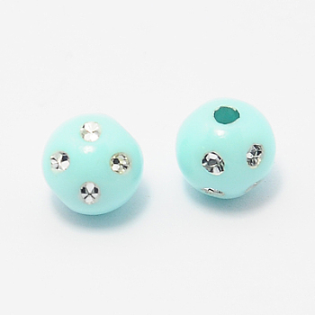 Opaque Acrylic Beads, Metal Enlaced, Round, Cyan, 8mm, Hole: 2mm, about 2300pcs/500g