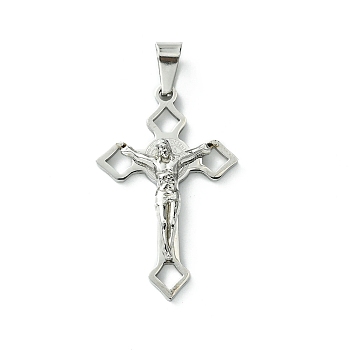 304 Stainless Steel Pendants, Crucifix Cross Charm, Stainless Steel Color, 40x26x5.5mm, Hole: 9.5x4.5mm