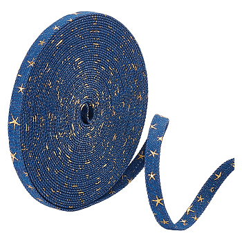 Stitch Denim Ribbon, Gold Stamping Star Ribbon, Garment Accessories, for DIY Crafts Hairclip Accessories and Sewing Decoration, Marine Blue, 3/8 inch(10mm)