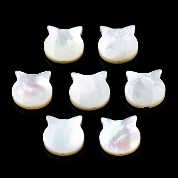 Natural White Shell Beads, Cat Head, 10x10x3.5mm, Hole: 0.9mm