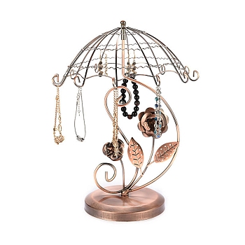 Rotatable Umbrella Iron Earring Display Stands, Jewelry Organizer Rack for Earrings Showing, Desktop Decor, Red Copper, 29x35.2cm