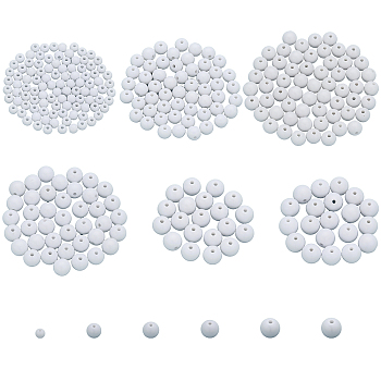 340Pcs Opaque Acrylic Beads, Round, White, 6~16x5~15mm, Hole: 1.8~2.8mm