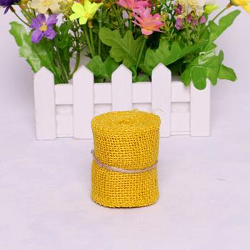 Lace Linen Rolls, Jute Ribbons For Craft Making, Yellow, 60mm, 2m/roll