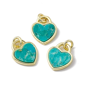 Natural Turquoise Heart Charms, with Rack Plating Golden Tone Brass Findings, Cadmium Free & Lead Free, 14x12x2mm, Hole: 3mm