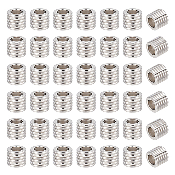 80Pcs 201 Stainless Steel European Beads, Large Hole Beads, Grooved Beads, Column, Stainless Steel Color, 6x7mm, Hole: 4.2mm
