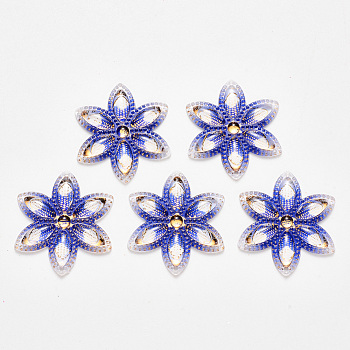 Transparent Acrylic Links connectors, with Plated Bottom, Flower, Indigo, 30x26x3mm, Hole: 1mm