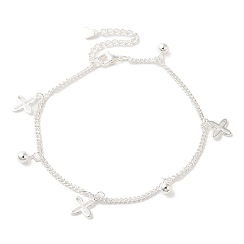 304 Stainless Steel Charm Bracelets, Curb Chain Bracelets, Leaf, 8-3/4 inch(22.3cm), Leaf: 13.5x11.5x1mm