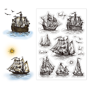 Custom PVC Plastic Clear Stamps, for DIY Scrapbooking, Photo Album Decorative, Cards Making, Sailboat, 160x110x3mm