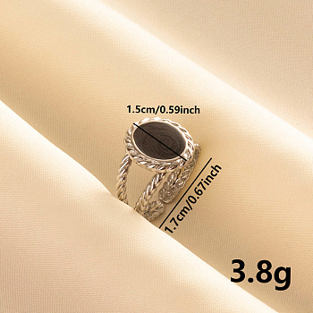 Stylish 304 Stainless Steel Enamel Cuff Ring, Oval Wide Band Open Ring for Women, Stainless Steel Color