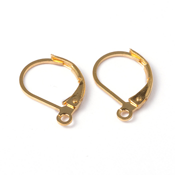 Brass Leverback Earring Findings, with Loop, Cadmium Free & Nickel Free & Lead Free, Golden, 16x10x2mm, Hole: 1mm, Pin: 0.8mm