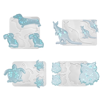 4Pcs Dog/Kangaroo/Turtle/Owl Pendant Silicone Molds, Resin Casting Molds, for Epoxy Resin Jewelry Making, White, 85~104x95.5~110x5.5mm, 4 style, 1pc/style