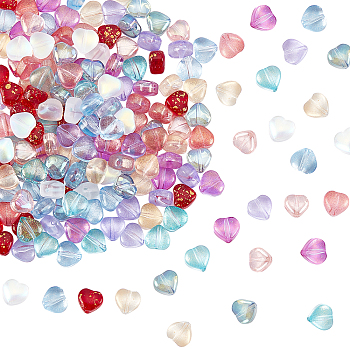 PandaHall Elite 200Pcs 10 Colors Transparent Spray Painted Glass Beads, Heart, Mixed Color, 6x6x4mm, Hole: 0.7mm, 10pcs/color