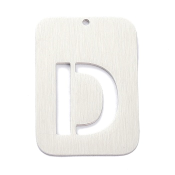 304 Stainless Steel Pendants, Rectangle with Alphabet, Hollow, Letter.D, 32x22x1mm, Hole: 1.5mm