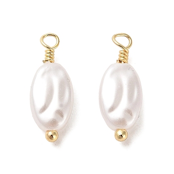ABS Plastic Imitation Pearl Pendants, with Real 18K Gold Plated Rack Plating Brass Findings, Oval Charm, White, 16x6x3.5mm, Hole: 1.6mm