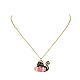 Halloween Theme Alloy Enamel Cat Pendant Necklace with 304 Stainless Steel Cable Chains(NJEW-JN04371)-5