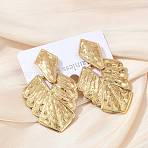 Leaf 304 Stainless Steel Dangle Stud Earrings, Ion Plating(IP), Golden, 48x29.5mm(EJEW-L287-076G)