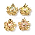 304 Stainless Steel Enamel Pendants, with Plastic Beads, Flower Charms, Golden, 30.5x27.5x8.5mm, Hole: 1.8mm(STAS-C179-02G)