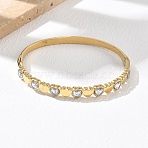 304 Stainless Steel & Glass Hinged Bangles for Women, Heart, Ion Plating(IP), Long-Lasting Plated, Golden, Inner Diameter: 2.32x1.93 inch(5.9x4.9cm)(BJEW-Z178-05G)