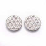 Non-Tarnish 304 Stainless Steel Charms, Textured, Flat Round with Grid Pattern, Stainless Steel Color, 15x1mm, Hole: 1.2mm(STAS-E455-05P-15mm)