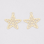Brass Pendants, Etched Metal Embellishments, Long-Lasting Plated, Star, Light Gold, 17.5x16x0.3mm, Hole: 1.2mm(KKC-S001-020KC)
