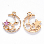 Alloy Enamel Pendants, Moon with Star, Light Gold, Medium Orchid, 19x17x2mm, Hole: 1.6mm(ENAM-S121-062A)