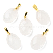 Natural Quartz Crystal Pendants, Rock Crystal Pendants, Faceted Oval Charms with Golden Plated Brass Snap on Bails, 21.8x13.4~13.5x6.2mm, Hole: 5.3x3.7mm(G-E603-03G-05)