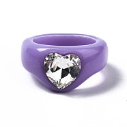 Opaque Acrylic Finger Rings, Heart, Medium Purple, US Size 7 1/4(17.5mm)(RJEW-Q162-001C)