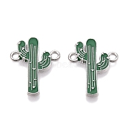 Rack Plating Alloy See Greem Enamel Connector Charms, Cactus Links, Platinum, 20x15.5x1.5mm, Hole: 1.6mm(ENAM-N056-349P)