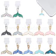 Plastic Mobile Dustproof Plugs, with Alloy Enamel Fishtail Pendants, Mixed Color, 2.8~3.1cm, 12pcs/set(PALLOY-GL00013)