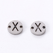 201 Stainless Steel Links, Laser Cut, Flat Round with Letter, Letter.X, 6x6x1mm, Hole: 0.8mm(STAS-R112-01X)