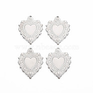201 Stainless Steel Pendants, Heart, Stainless Steel Color, 30x23x1.5mm, Hole: 1.6mm(STAS-S119-152P)