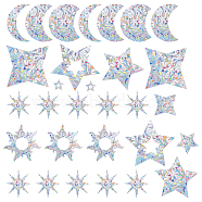 Waterproof PVC Colored Laser Stained Window Film Adhesive Stickers, Electrostatic Window Stickers, Star & Moon & Sun, Mixed Patterns, 30~132x30~138mm, about 30pcs/set(DIY-WH0256-076)