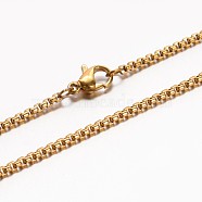 304 Stainless Steel Box Chain Necklaces, with Lobster Claw Clasp, Golden, 17.7 inch(45cm)(NJEW-E026-11G)