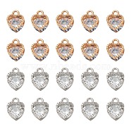 20Pcs 2 Colors Valentine's Day Theme Heart Alloy Micro Clear Cubic Zirconia Charms, Mixed Color, 12x8.5x5mm, Hole: 1mm, 10pcs/color(ZIRC-FS0001-01)