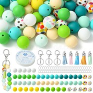 DIY Beaded Phone Charms Straps Keychain Making Kit, Including Silicone Round Beads, Iron Split Key Rings, Faux Suede Tassel Pendant Decoration, Green, 117Pcs/bag(DIY-FS0005-39A)