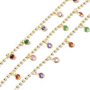 Brass & Cubic Zirconia Beaded Chain, Ball Chains, Long-Lasting Plated, Flat Round, Soldered, with Spool, Golden, 2mm, about 10.93 yards(10m)/roll(CHC-D029-29G)