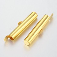 Brass Slide On End Clasp Tubes,  Slider End Caps, Golden, 26x5mm, Hole: 1mm, Inner Diameter: 2mm(KK-P031-12G)