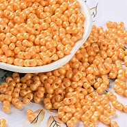 Glass Seed Beads, Opaque Colours Luster, Peanut, Orange, 5~6x2.5~3x3~3.5mm, Hole: 1~1.2mm, about 5000pcs/pound(SEED-L011-04A-06)