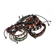 Adjustable Braided Leather Cord Bracelets, with Cords, Mixed Color, 57mm, 13x8mm(BJEW-M169-17)