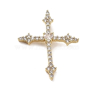Rack Plating Brass Micro Pave Cubic Zirconia Pendants, Cross Charms, Long-Lasting Plated, Cadmium Free & Lead Free, Real 18K Gold Plated, 32.5x26.5x7mm, Hole: 5x3mm(KK-Q786-03G)