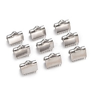 Tarnish Resistant 304 Stainless Steel Ribbon Crimp Ends, Stainless Steel Color, 9.5x10.5mm, Hole: 3x2mm(STAS-E103-08C)