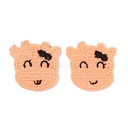 Animal Polyester Knitted Appliques, Costume Hat Bag Ornament Accessories, Cow Pattern, 32x33x2mm(DIY-WH0399-42B)