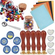 CRASPIRE DIY Wax Seal Stamp Kits, Including Brass Wax Seal Stamp, Wood Handle, Sealing Wax Particles, Paper Envelopes, Candles, 304 Stainless Steel Spoon, Mixed Color, Sealing Wax Particles: 0.9x0.9cm, about 60g/180pcs, 180pcs/set(DIY-CP0003-93)