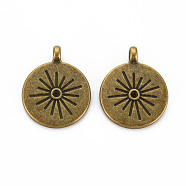 Tibetan Style Alloy Pendant Rhinestone Settings, Cadmium Free & Lead Free, Flat Round, Antique Bronze, Fit for 2mm Rhinestone, 23.5x19x5mm, Hole: 2.5mm(TIBEP-N010-001AB-RS)