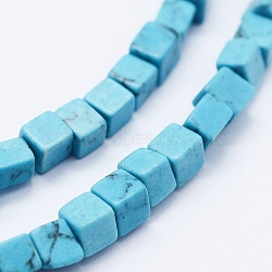 Synthetic Turquoise Beads Strands, Dyed, Cube, 4~4.5x4~4.5mm, Hole: 1mm, about 88pcs/strand, 15.9 inch(G-K260-08I)