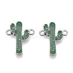 Rack Plating Alloy See Greem Enamel Connector Charms, Cactus Links, Platinum, 20x15.5x1.5mm, Hole: 1.6mm(ENAM-N056-349P)